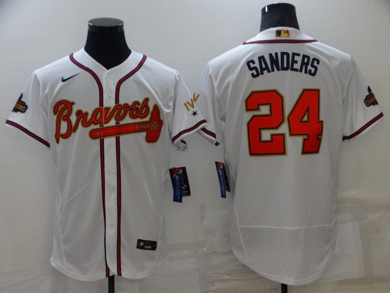 Men Atlanta Braves 24 Sanders White Gold Elite Nike 2022 MLB Jersey